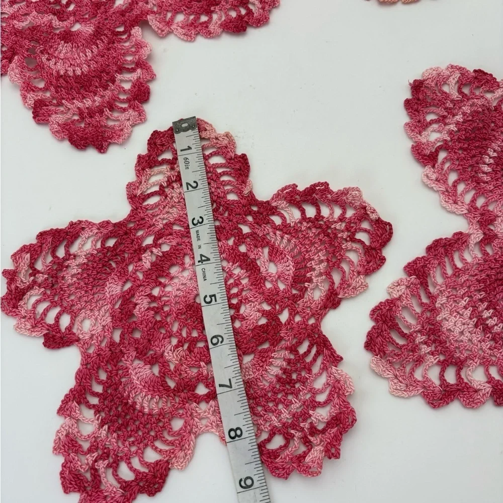Vintage Handmade Pink and White Star Crochet Doilies 3 Large and 1 Small
